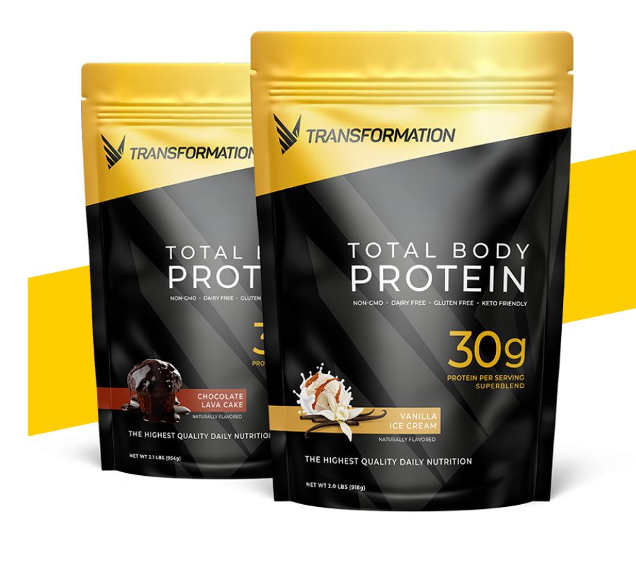 Transformation Total Body Protein bags in Chocolate Lava Cake and Vanilla Ice Cream